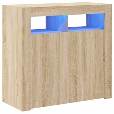 Abbildung von vidaXL Sideboard mit LED Leuchten Kommode Anrichte Schrank Beistellschrank Mehrzweckschrank Standschrank Flurschrank Sonoma Eiche 80x35x75cm