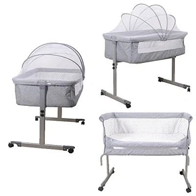 Abbildung von XUANYU 2 in 1 Babybett und Babywiege, Länge 96 cm(37,8&#039;&#039;), Beistellbett Baby mit Rollen, Matratze Moskitonetz, Reisebett für Babys von bis 36 Monaten, ab Geburt 60 kg