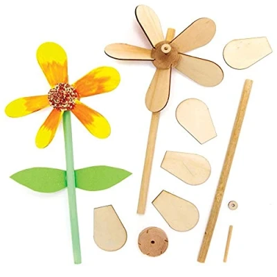 Abbildung von Baker Ross FE575 Windmühlen aus Holz, Blumenmotiv, 5 Stück, Osterbasteln, Basteln für Kinder