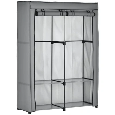 Abbildung von HOMCOM Stoffschrank Faltschrank mit Kleiderstangen, 4 Fächern (Faltbare Garderobe, 1 St., Kleiderschrank)