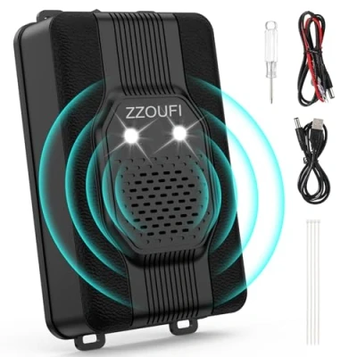 Abbildung von ZZOUFI Marderschreck Auto, Marderschutz für Dachboden Haus Garten, Marderabwehr mit Ultraschall Blitzlicht, Anti Marder Vertreiben, Flexible Stromversorgung 12V Autobatterie, AA Batterie oder USB