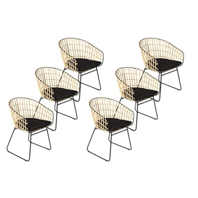 Abbildung von SAM 6er Set Rattanstuhl Lima, Farbe Natur, inklusive Sitzkissen, Korbstuhl mit Metallrahmen, Geflechtstuhl/Eisenstuhl im Retro Design, Esszimmerstuhl Armlehnen