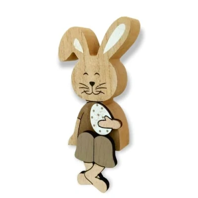Abbildung von Holz Hase mit Osterei Kantenhocker braun 8 x 18cm Osterdeko Tisch Deko Oster