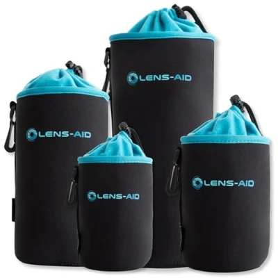 Abbildung von LENS AID Neopren Objektivbeutel mit Fleece Fütterung als Set oder einzeln Objektivtasche BZW. Köcher Schutz für Objektiv, Blitz, Monitor, Kamera Zubehör 3er (XXS,XS,S)