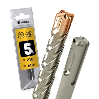 Abbildung von SDS Plus Hammerbohrer 4X Schneiden PGM Ø 5.0mm x 140mm AMBOSS Werkzeuge Crusher 4 HM Betonbohrer Hartmetall Profi Bohrer 5.0 mm 140 Steinbohrer Stahlbeton Mauerwerk Ziegel Kalksandstein