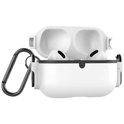 Abbildung von MyGadget Hardcase kompatibel mit Apple Airpods Pro 1. Generation Hybrid Hülle Silikon Inlay &amp; Klicköffnung robuster stoßfester Bumper Weiß