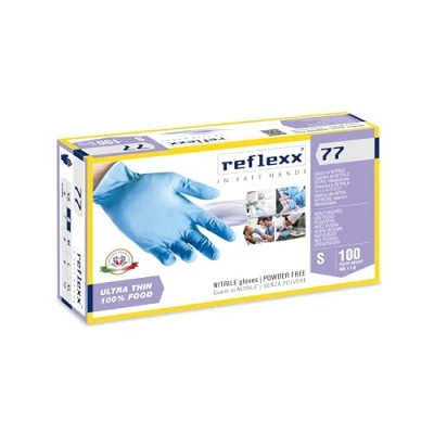 Abbildung von REFLEXX R77100/S puderfrei Nitril Handschuhe Gr 3.0, Gr., Blau (100 Stück)