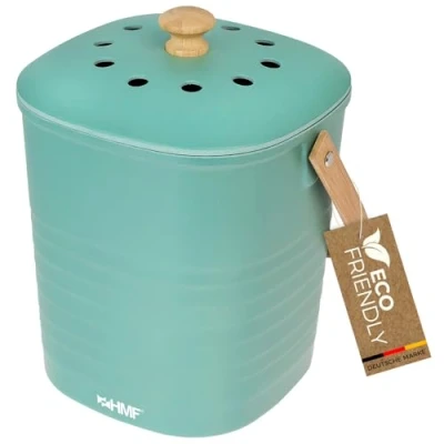 Abbildung von HMF Biomülleimer Geruchsdichter Komposteimer mit Aktivkohlefilter, nachhaltiger kleiner Bio Mülleimer für die Küche Deckel, 3L, Grün