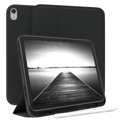Abbildung von EAZY Case Schutzhülle mit Stifthalter für iPad 10,9&quot; 2022 (10. Gen.) 10.9 Zoll Hülle Stifthalterung Tablet Cover Touchpen Smartcase aufstellbar Klappcase Auto Sleep Wake Up Etui Schwarz