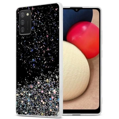 Abbildung von Cadorabo Hülle kompatibel mit Samsung Galaxy A02s Rundumschutz TPU Silikon Case Mädchen Glitzer Strass Design Slim Kratzfest Weiche Gummi Bling Schutzhülle für in Schwarz