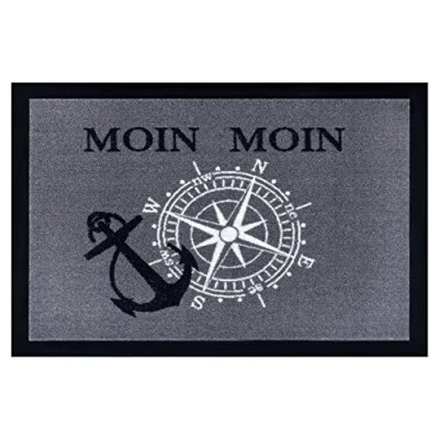 Abbildung von Hanse Home Printy Fußmatte für Innen und Außen 40x60cm Schmutzfangmatte Türmatte Moin mit Waschbar &amp; Wetterfest, rutschfest Eingangsbereich Außenbereich Anthrazit Grau Schwarz