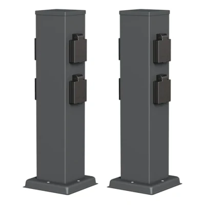 Abbildung von ledscom.de 2 Stück Garten Steckdosensäule Polly für außen, IP44, 4 Fach, Edelstahl, anthrazit, eckig, 40 cm