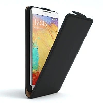 Abbildung von EAZY Case Hülle kompatibel mit Samsung Galaxy Note 3 Neo Flip Cover zum Aufklappen, Handyhülle aufklappbar, Schutzhülle, Flipcase, Flipstyle vertikal klappbar, Kunstleder, Schwarz