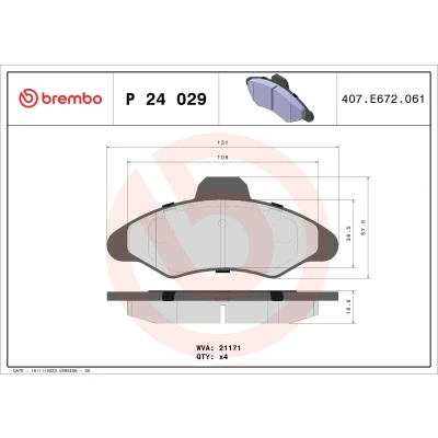 Abbildung von BREMBO P 24 029 Bremsbelagsatz exkl. Verschleißwarnkontakt ohne Zubehör FORD: Escort 5 Cabriolet, 6 Schrägheck, Kombi
