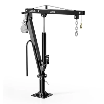 Abbildung von Wiltec Pickup Kran Ladekran bis 1770 mm Höhe, 500 kg Traglast und 360 Drehkranz, Seilwinde, massiver Standfuß zur Bodenmontage, Werkstattkran