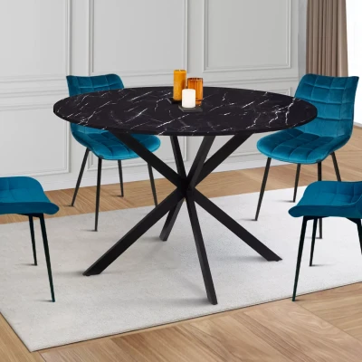 Abbildung von IDMarket Runder Esstisch Alaska für 4 6 Personen mit schwarzem Marmor Effekt und Metallspinnenfuß 110 cm