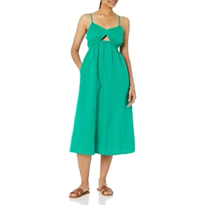 Abbildung von The Drop Damen Maci Strappy V neck Cut out Smocked Back Midi Dress, Ultramaringrün, S