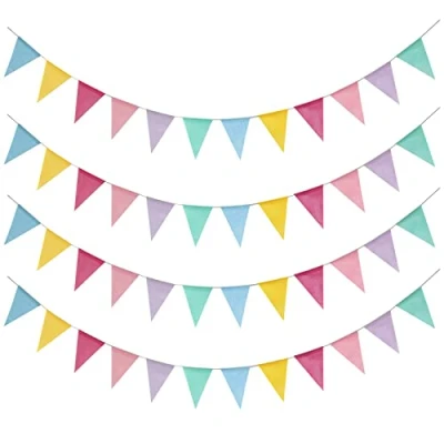 Abbildung von Leeyunbee 4 Stück Wimpelkette Outdoor, 16M 48 Flaggen Wetterfest, Wimpel Girlande, Regenbogen Girlande Deko für Hochzeit Geburtstag Kinderzimmer Party Garden Dekoration