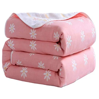 Abbildung von Hayisugal Kuscheldecke zweiseitig Tagesdecke Bettüberwurf 100% Baumwolle Kinder Überwurf Decke Baumwolldecke Bunte Bettdecke Decken Winter Sofa Decke, Rosa Gänseblümchen, 120 x 150cm