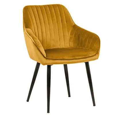 Abbildung von riess ambiente Polsterstuhl TURIN senfgelb / schwarz (Einzelartikel, 1 St), Esszimmer · Samt Metall mit Armlehne Retro Design