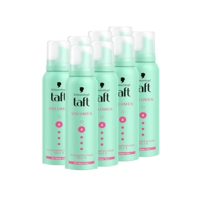 Abbildung von Schwarzkopf Taft Schaumfestiger Volumen (8x 150ml), Haltegrad 4, Haarschaum für feines Haar, volumengebendes Mousse, verhindert Föhnschäden, ohne zu verkleben, vegane Formel*