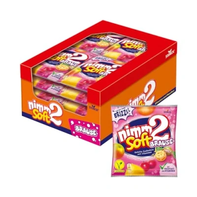 Abbildung von nimm2 Soft Brause 20 x 195g Gefüllte Kaubonbons in vier Sorten mit Fruchtsaft, Vitaminen und Brausefüllung