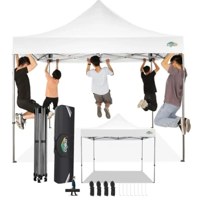 Abbildung von COBIZI Faltpavillon 3x3 Wasserdicht Stabil Winterfest ohne Seitenwand,Pop Up Pavillon Partyzelt,Sonnenschutz Gartenpavillon,Pavillon Faltbar mit Handtasche(3 mal 3m Weiss)