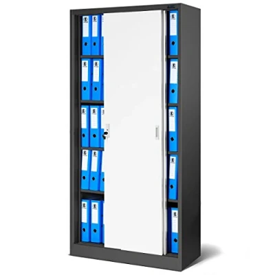 Abbildung von Jan Nowak Aktenschrank Büroschrank mit Schiebetüren Metall 4 Fachböden Pulverbeschichtung Abschließbar 185 cm x 90 40 (Anthrazit Weiß)