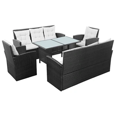 Abbildung von vidaXL Gartenlounge Set 5 tlg. Garten Sofagarnitur mit Kissen Schwarz Poly Rattan, (1 tlg)