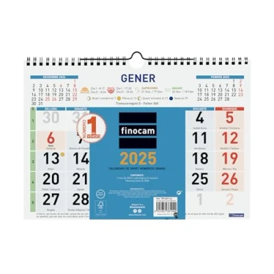 Abbildung von Finocam Wandkalender mit großen Zahlen 2025, Monatsansicht, Januar 2025 Dezember (12 Monate), Katalanisch
