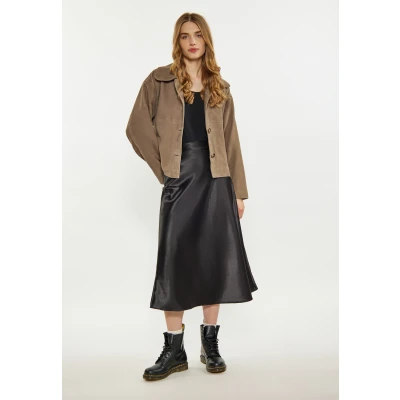 Abbildung von Dreimaster Mantel Lederjacke, Damen, Größe: 36, Grau