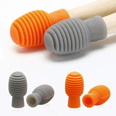 Abbildung von 4 Stücke Trommel Stumm Dämpfer Silikon Schlegel Stille Trainieren Tipps Schlagzeug Zubehör Ersatz Musik Instrumente (Orange und Grau)