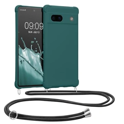 Abbildung von kwmobile Necklace Case kompatibel mit Google Pixel 7a Hülle Cover Kordel zum Umhängen Silikon Schutzhülle Petrol