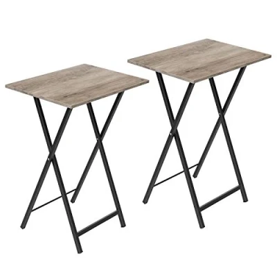 Abbildung von HOOBRO Beistelltisch Klappbar, Kleiner tabletttisch, TV Tray 2er Set, klapptisch Snack Tisch Industriestil, Sofatisch für kleinen Raum, einfach montierbar, Greige Schwarz EBG25BZ01