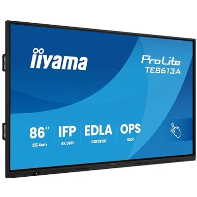 Abbildung von iiyama Prolite TE8613A B1AG 217.4cm 85.6&quot; IPS LED Large Format Display 4K UHD 40 Touchpunkte PureTouch IR⁺ HDMI DP USB C USB3.2 RS 232c RJ45 Out 7H OPS WiFi Android 14 OS iiControl NFC AntiGlare