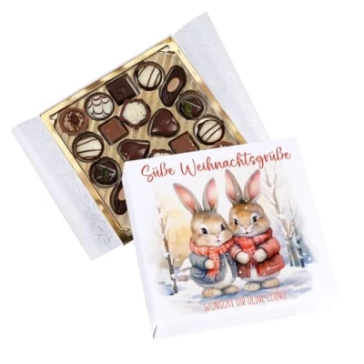 Abbildung von Herz &amp; Heim® Lindt Pralinés zu Weihnachten Winterhasen mit Wunschtext