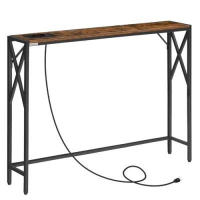 Abbildung von MAHANCRIS Konsolentisch mit Ladestation, Eingangstisch, Schmaler Konsolentisch, Flurtisch, Ausstellungstisch, Beistelltisch für Eingangsbereich, Wohnzimmer, Flur, Vintagebraun und Schwarz ACTHR151UE01