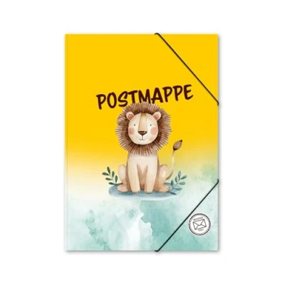 Abbildung von itenga Postmappe Gummizugmappe mit Motiv DIN A4 Gummizugverschluss Sammelmappe Eckspanner (Löwe)