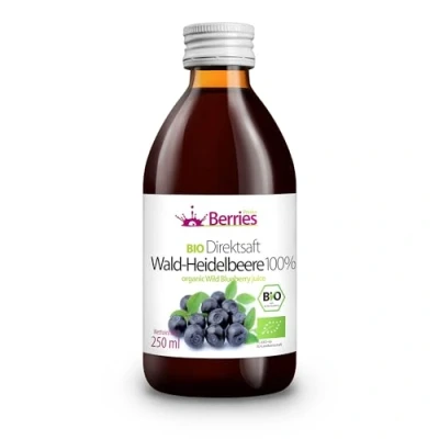 Abbildung von Berries Polska Bio Saft Direkt aus Frucht Gepresst, Kaltgepresst ohne Farbstoffe, Zucker, GMO, Konservierungsstoffe Vegan, Vegetarisch Geschmack Heidelbeere 250ml