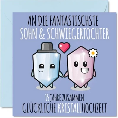 Abbildung von Stuff4 15. Hochzeitstag Karte Liebe 15 Jahre Zusammen Kristall Hochzeit Jahrestag Geschenke für Sohn Schwiegertochter vom Mama Papa, 145mm Glückwunschkarten