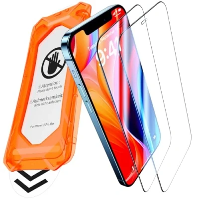 Abbildung von UniqueMe für iPhone 12 Pro Max Panzerglas [Full Screen Displayschutz] Schutzfolie Schutzglas,Auto Installation,2 Stück