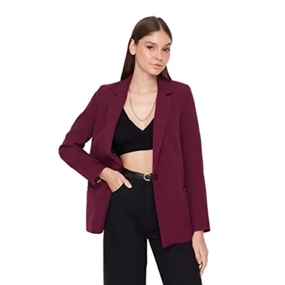Abbildung von Trendyol Women&#039;s Damen Regular Zweireihig Plain Webstoff Blazer Coat, Purple, 34