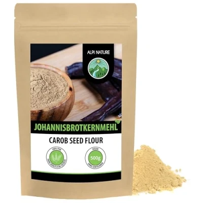 Abbildung von Johannisbrotkernmehl (500g), Johannisbrotkernpulver hell als Stärke geeignet, naturrein und vegan, schonend getrocknet gemahlen, Johannisbrotkern Pulver