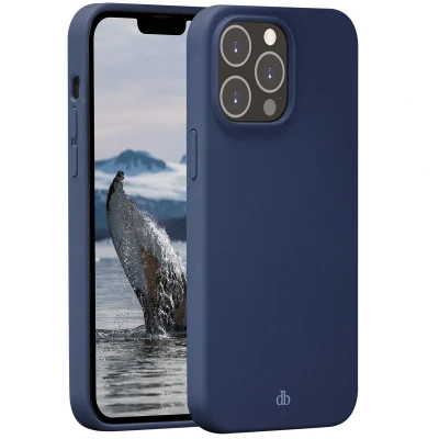 Abbildung von Apple iPhone 14 Pro Max Hülle Recyceltem Silikon dbramante1928 Soft Case/Backcover Handyhülle Blau