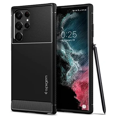 Abbildung von Samsung Galaxy S22 Ultra Hülle Silikon Spigen Soft Case/Backcover Handyhülle Schwarz Shockproof/Stoßfest