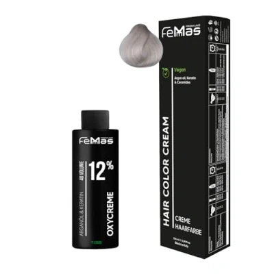 Abbildung von Femmas Haarfarbe Set Extra Platinblond Perl Asch 12.81 I Hair Color Cream 100ml + Oxycreme 12% Permanente Haar Coloration Entwickler Schonend &amp; langanhaltend Salon für Zuhause