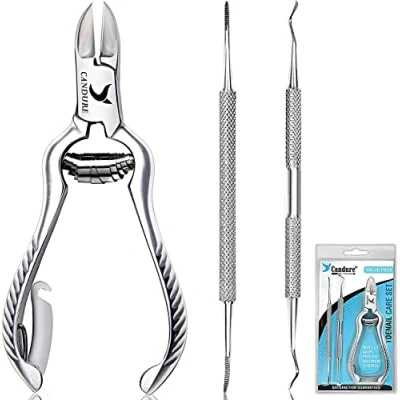 Abbildung von Candure Nagelknipser und Nagelschneider Set zum Dick Hart Zehennägel, Eingewachsene Nägel &amp; Nagelpilz Maniküre Pediküre einstellen mit Nagelheber, Zangen Nagelfeile. (4er Set)