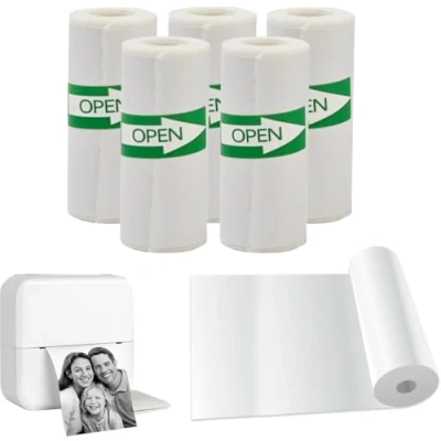 Abbildung von Thermodrucker Papierrollen, 57x30mm, 5 Rollen, Selbstklebend, BPA frei, Kompatibel mit Peripage A6, GuKKK