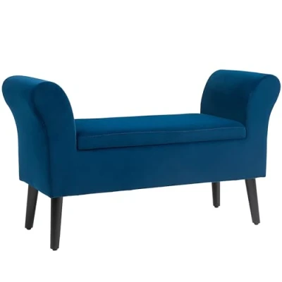 Abbildung von HOMCOM Sitzbank Polsterbank mit Stauraum Truhenbank Armlehnen Sitzhöhe 46cm für Flur Schlafzimmer samtartiges Polyester 111,5 x 41 65 cm Blau