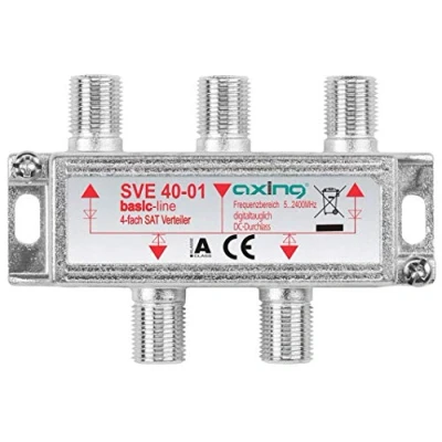 Abbildung von Axing SVE 40 01 4 Fach SAT Verteiler Splitter mit DC Durchgang für Satelliten Anlagen Unicable DVB T2 HD (5 2400 MHz) Class A